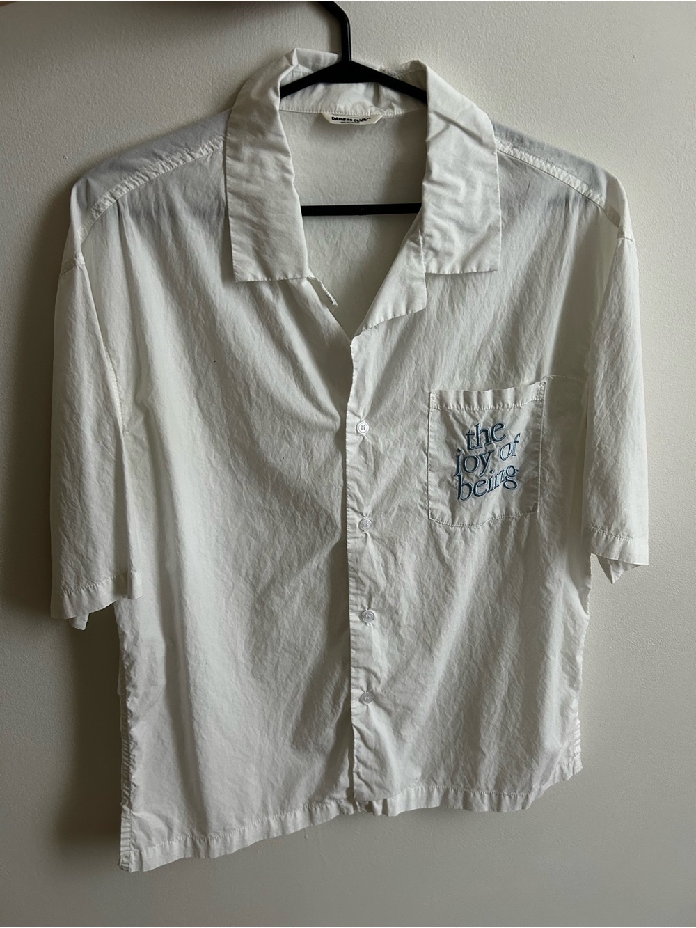 The Joy of Being Embroidered Pocket Button-Up Top - White